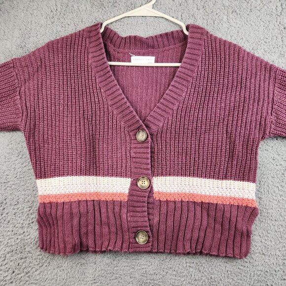 Women's Cropped Boxy Oversized Cardigan Sweater Extra Small Burgundy Y2K Preppy - Picture 4 of 11